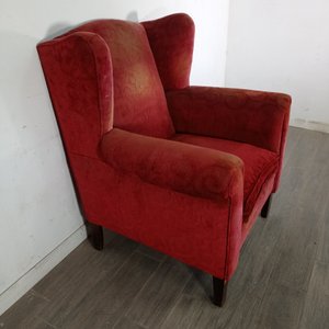Sillón Berger Rojo con Tapizado Desgastado por el Sol - imagen 3