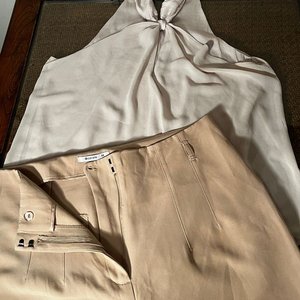 Conjunto Blusa Beige Gasa y Seda con Pantalón Clásico Cortell Talle 44 - imagen 7
