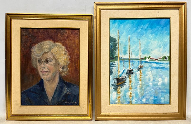 Lote siguiente: Pintura Anonima 'Veleros' y Retrato de Dama