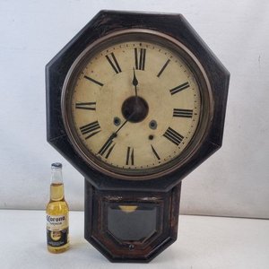 Antiguo Reloj de Pared Inglés/Americano Madera Oscura Principios Siglo XX - imagen 2