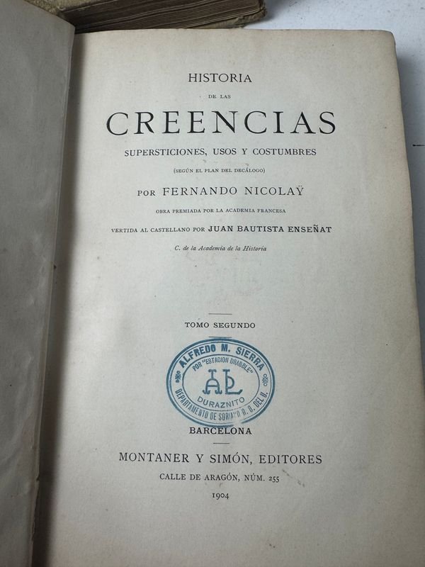 Libro de historia y supersticiones en tres tomos por Fernando Nicolay - imagen 8