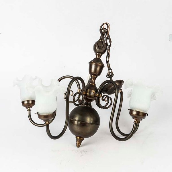 Araña Holandesa de Bronce con 5 Luces y Tulipas - imagen 1