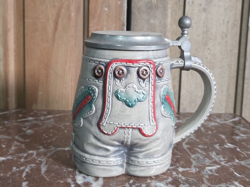Jarra Cervecera Vintage Gerz de Cerámica Esmaltada Estilo Bávaro