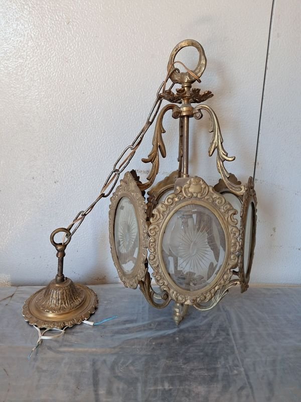 Lámpara antigua de bronce con cadena - imagen 2