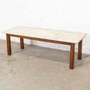 Mesa de Sala Rectangular con Tapa de Mármol y Base de Madera - imagen 1