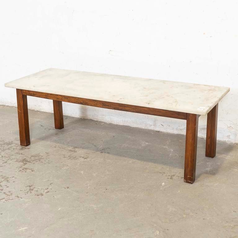 Mesa de Sala Rectangular con Tapa de Mármol y Base de Madera