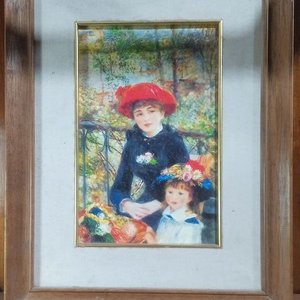Lote anterior: reproducción enmarcada de la famosa pintura impresionista Dos hermanas (En la terraza) creada por el artista francés Pierre-Auguste Renoir