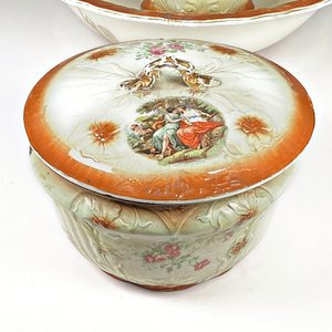 Jarra y Palangana de Loza con Servicio Decorado con Damas - imagen 2