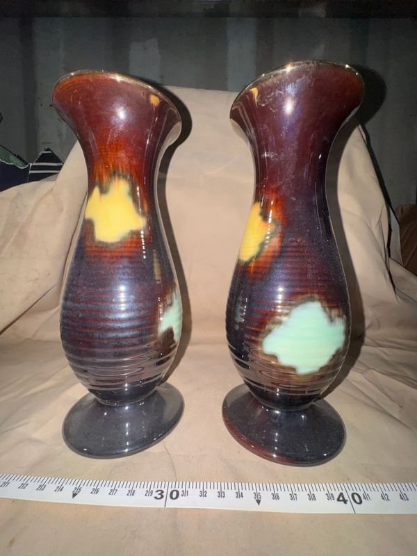 Par de Jarrones Vintage Alemanes Esmaltados, Cerámica Mid-Century