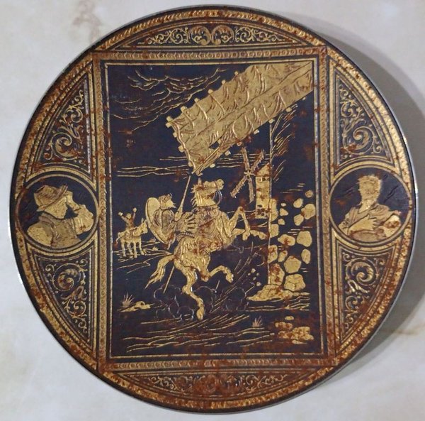 Plato Decorativo Vintage Damasquinado Toledano Don Quijote Sancho Panza Oro Plata