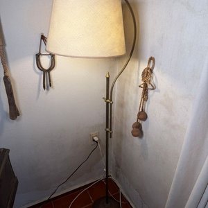 Lámpara de Pie Antigua de Bronce con Pantalla Textil - imagen 1
