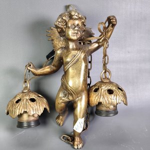 Colgante de Bronce Macizo con Querubín y 2 Luces - imagen 4
