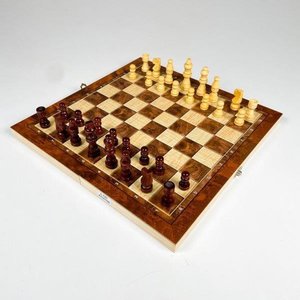 Juego de ajedrez y backgammon completo, tablero madera 34 x 34 cm - imagen 1