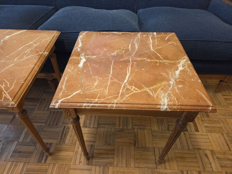 Mesa lateral Luis XVI con tapa de mármol en excelente estado - imagen 7