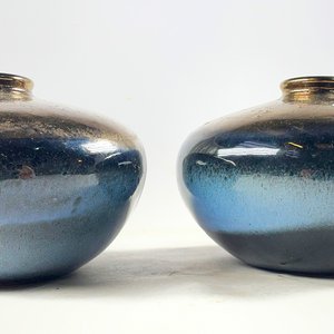 Par de Floreros de Cerámica Dorados y Azules - imagen 3