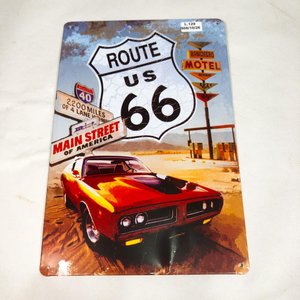 Chapa Decorativa Rectangular "Route 66" con Coche Clásico Rojo - imagen 1