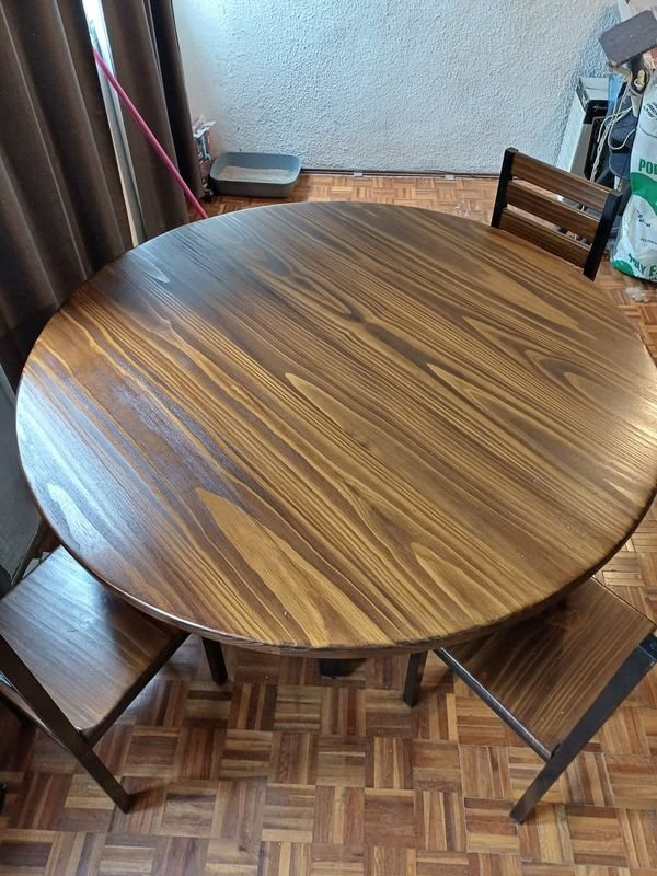 Juego de Comedor: Mesa Redonda de Madera Maciza y 3 Sillas - imagen 1