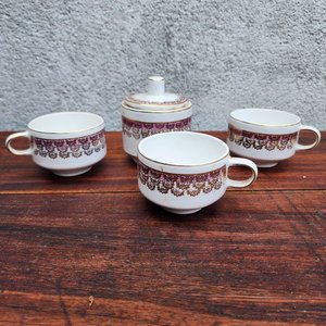 Juego de Té de Loza con Diseño Bordó y Dorado - 14 Piezas - imagen 2
