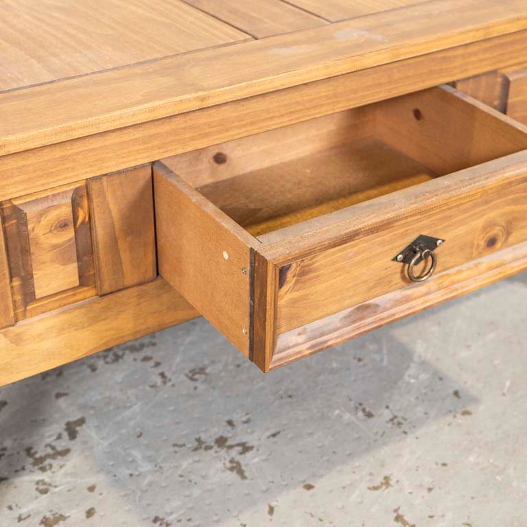 Mesa rústica de pino con cajón - imagen 3