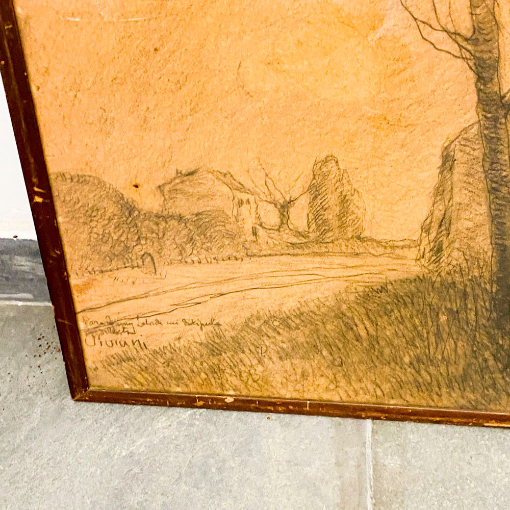 Cuadro de paisaje firmado y pintado a lápiz - imagen 3