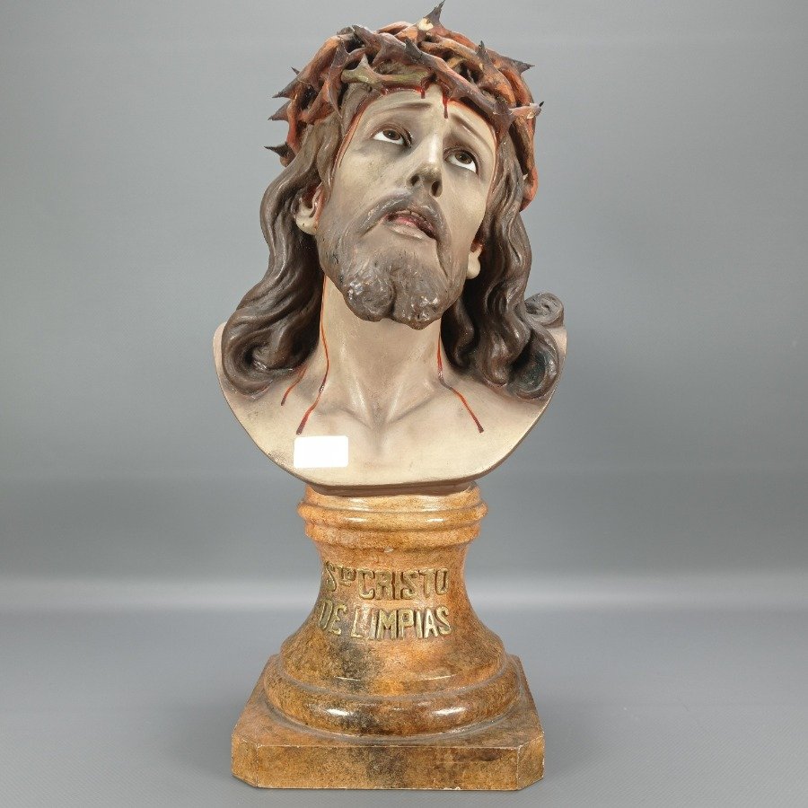 Figura de yeso representando el busto de Cristo - imagen 2