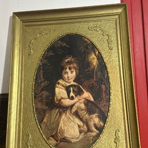 Lote siguiente: Cuadro de Niña con Perro en Marco Dorado