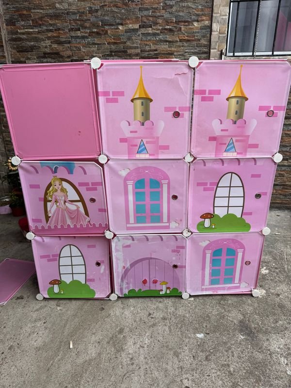 Organizador de Juguetes Infantil con 9 Cubos Rosado Estilo Castillo