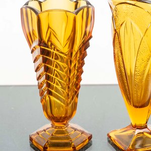 Conjunto de 2 Floreros de Vidrio Ámbar Vintage - imagen 2