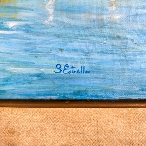 Cuadro al óleo sobre tela: Barcos en el agua, firmado B. Estella - imagen 3