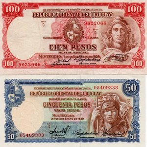Lote de 2 Billetes Uruguayos: 50 y 100 Pesos de 1939 - imagen 2