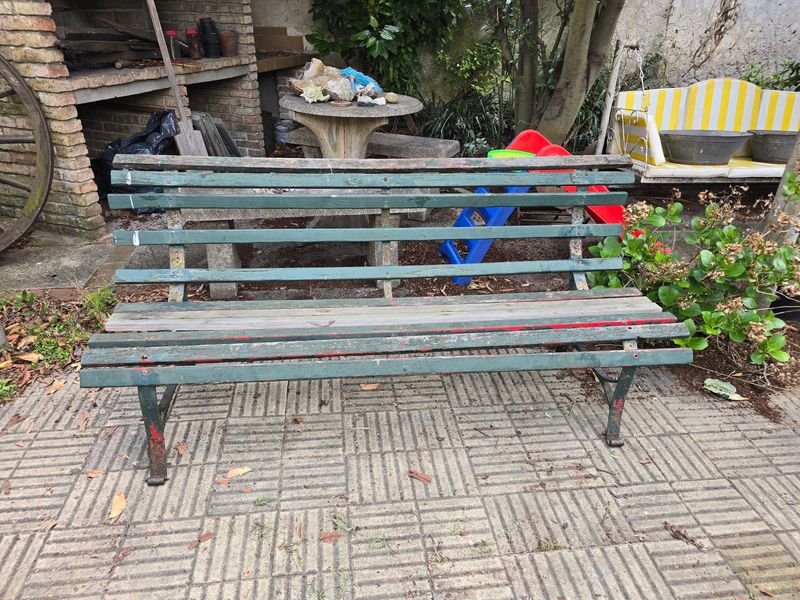 Banco de Jardín Antiguo de Madera y Metal