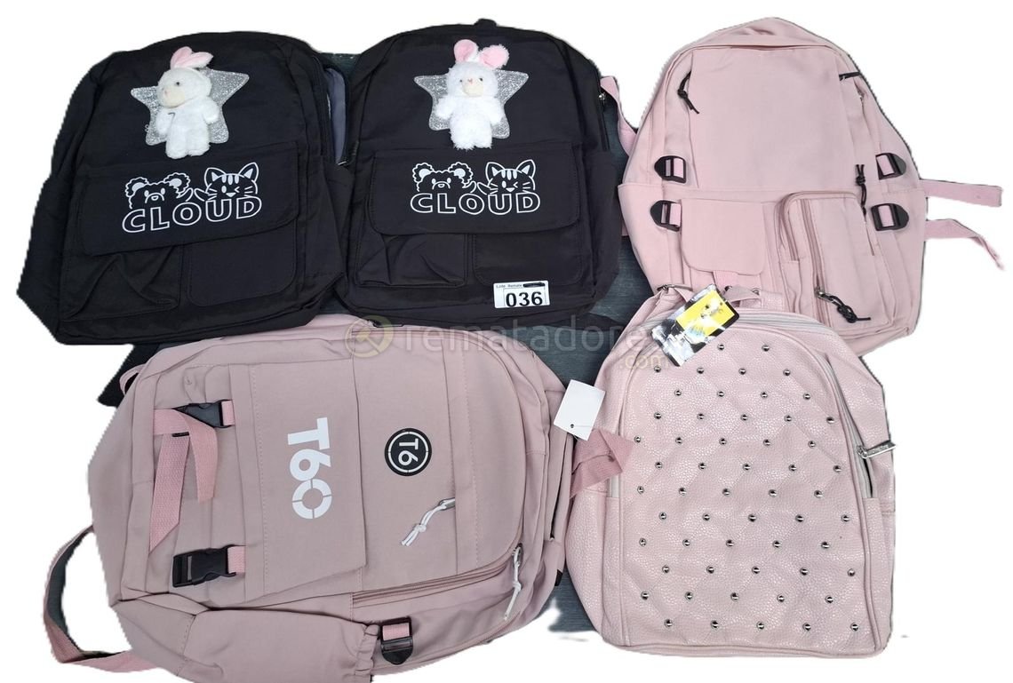 Lote de 4 Mochilas Escolares Rosas y Negras con Adornos