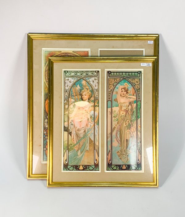 Dos Láminas Art Nouveau de Damas, Estilo Mucha - imagen 1