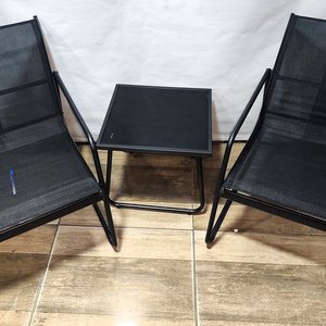 Juego de Jardín Negro: 2 Sillones y Mesa con Tapa de Vidrio - imagen 5