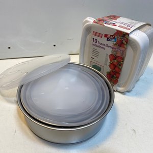 Juego de 5 Bowls de Acero Inoxidable con Tapas y Set de 10 Recipientes Plásticos - imagen 3