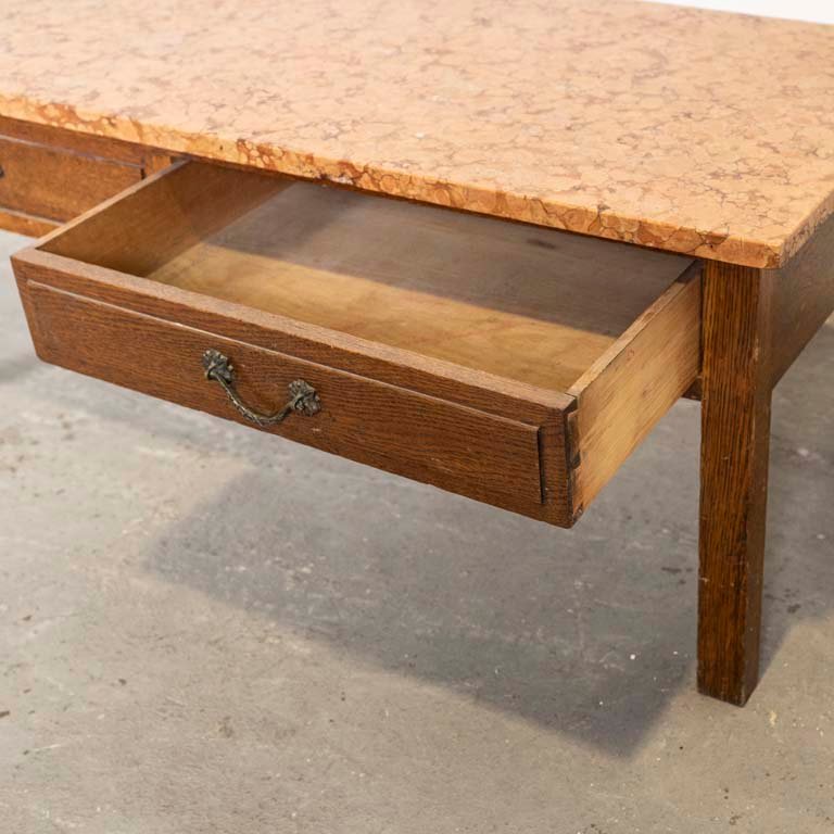 Mesa ratona de roble con dos cajones y tapa de mármol - imagen 3