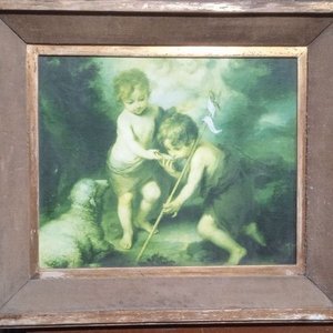 Lote anterior: reproducción enmarcada de la célebre pintura barroca Los niños de la concha, realizada por el maestro español Bartolomé Esteban Murillo - mide 51x49