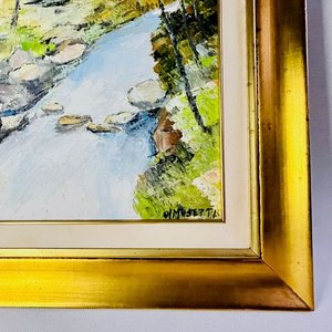 Cuadro al óleo "Cañada con árboles" firmado O. Musetti, marco dorado - imagen 2