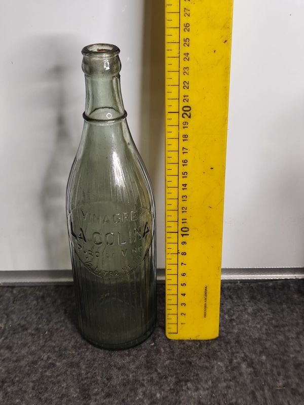 Botella Antigua de Vinagre La Colina Vidrio Verde - imagen 1