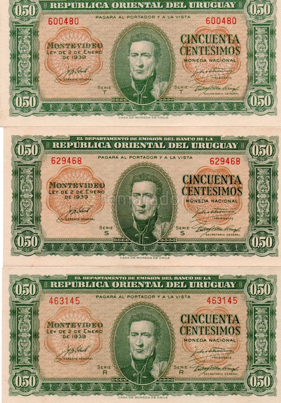 Billetes de 50 Centésimos de Uruguay - Serie R (1939)