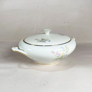 Fuente Circular y Guisera de Porcelana Bavaria con Decorado Floral y Guardia Dorada - imagen 3