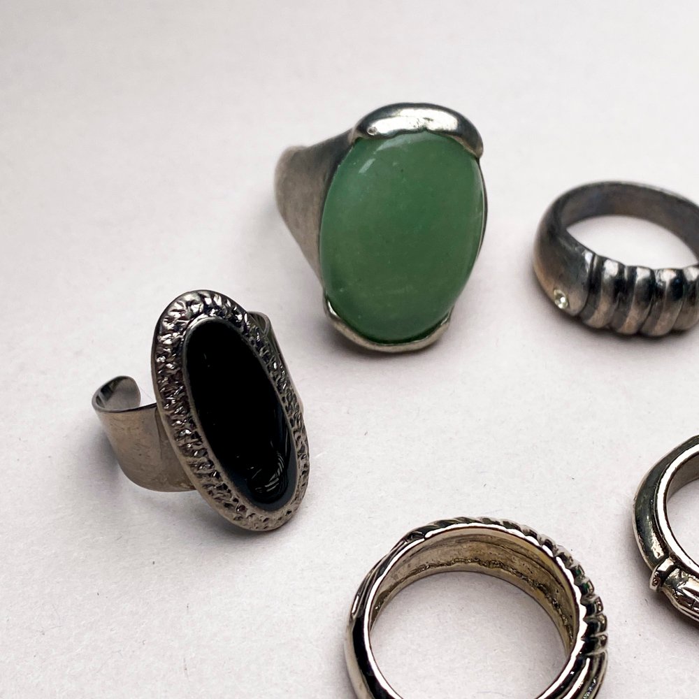 Anillos de plata, verde y azul con piedras y diamantes - imagen 2