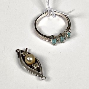 Anillo y Broche de Plata con Perla y Piedras Turquesas - imagen 2