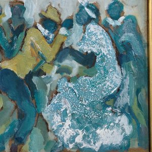 Eduardo Vernazza: Óleo sobre Fibra "Danza" con Marco Dorado - imagen 6