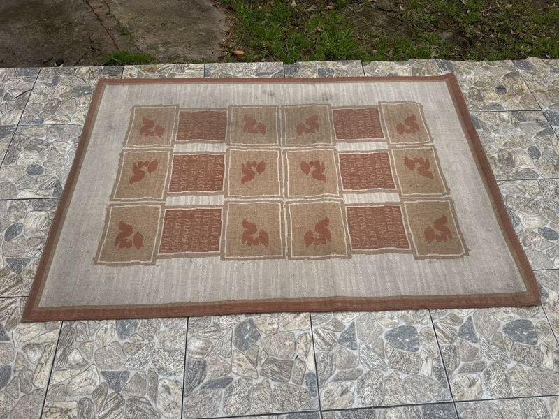 Alfombra de Algodón Beige y Marrón con Diseño Geométrico