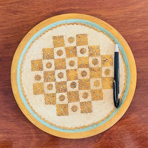 Fuente Redonda Decorativa Madera Beige, Turquesa y Dorado 29cm - imagen 2