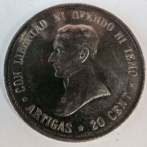 Moneda de Plata Uruguaya 20 Centésimos de 1920 - Excelente Estado - imagen 1
