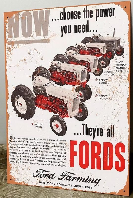 Cartel Decorativo Chapa Tractores Fordson Major y Triciclo