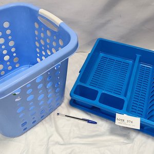 Escurridor de Cubiertos con Bandeja y Canasto para Ropa de Plástico Azul - imagen 3