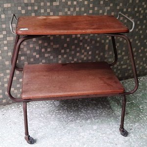Mesa Auxiliar Antigua de Madera con Ruedas - imagen 2